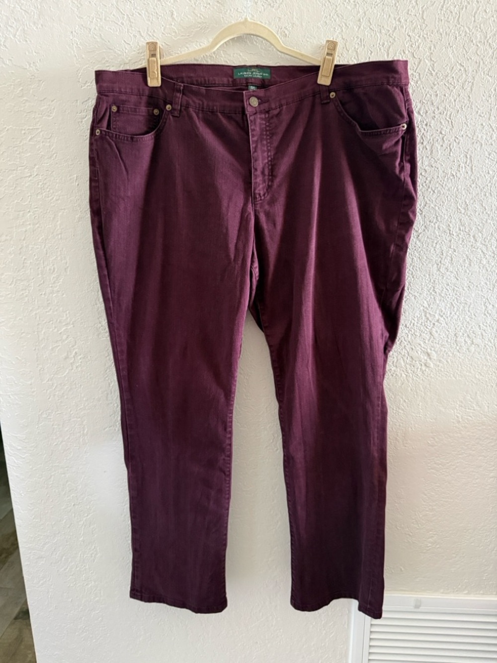 Ralph Lauren Burgundy Jeans with Zipper & Button Closure 22W